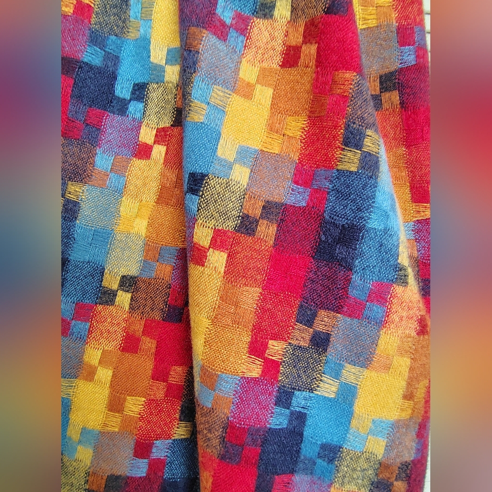 Multicolor Wool Blend Scarf – Vibrant Patchwork Style OS – Like New - Picture 5 of 8
